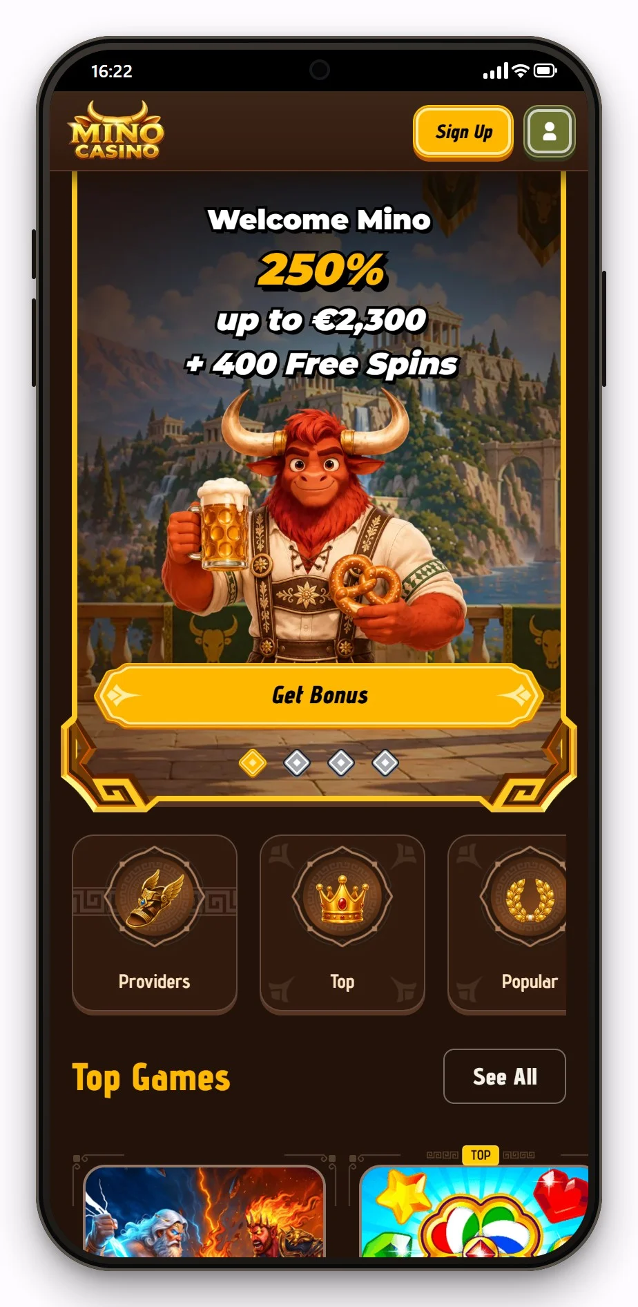 casino cashlib: Mino Casino mobiel, lobby in beeld