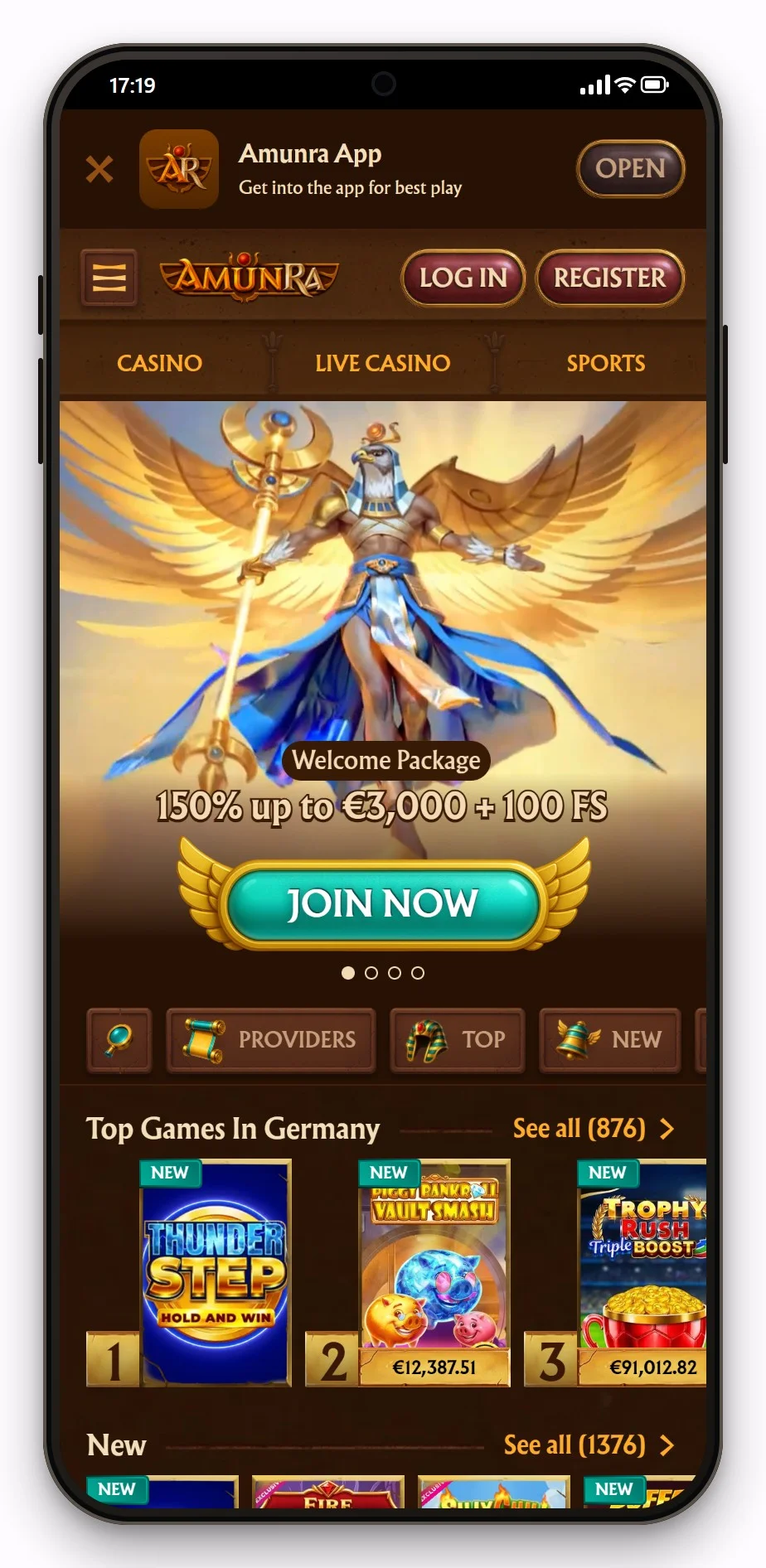 cashlib online casinos: AmunRa mobil, Spielelobby