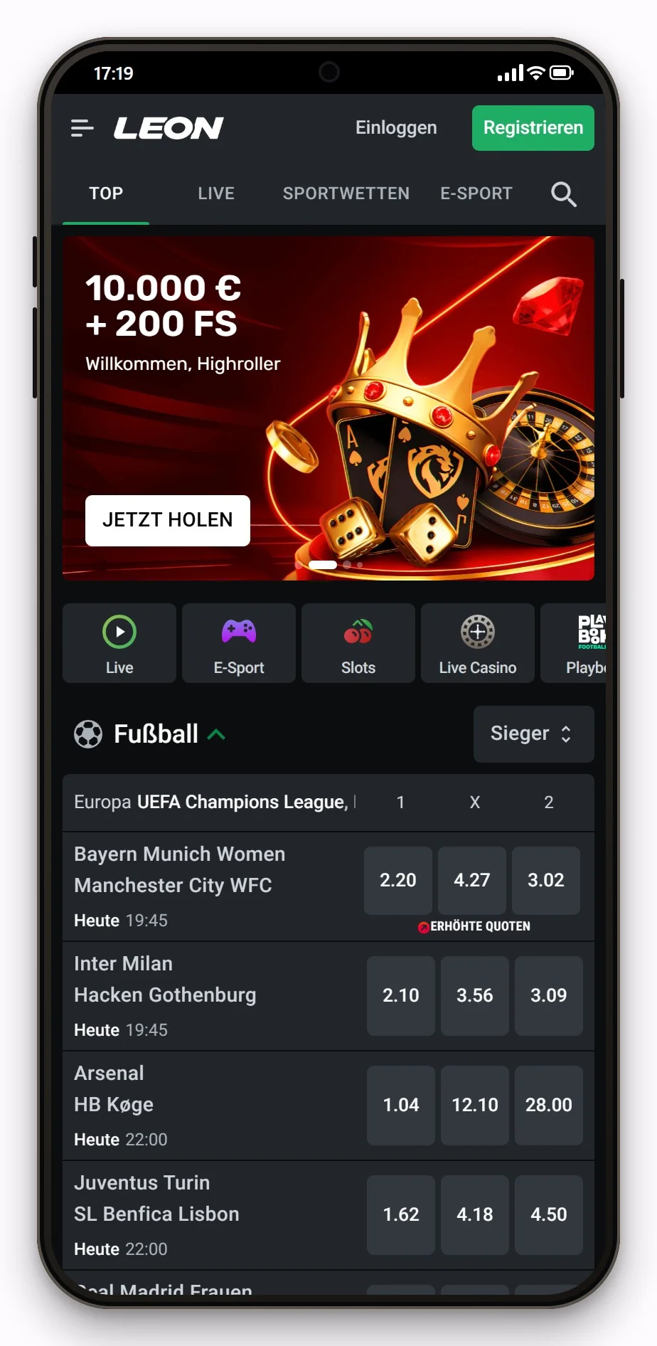 cashlib sportwetten: Leon mobil, Startseite der Seite