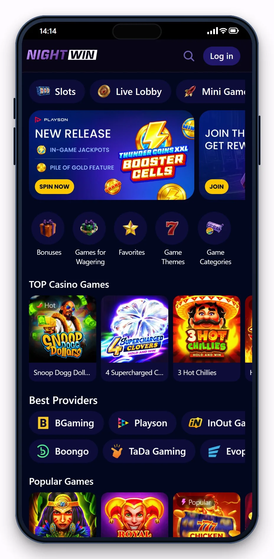 innskudd med cashlib: NightWin i mobilen, lobbyen