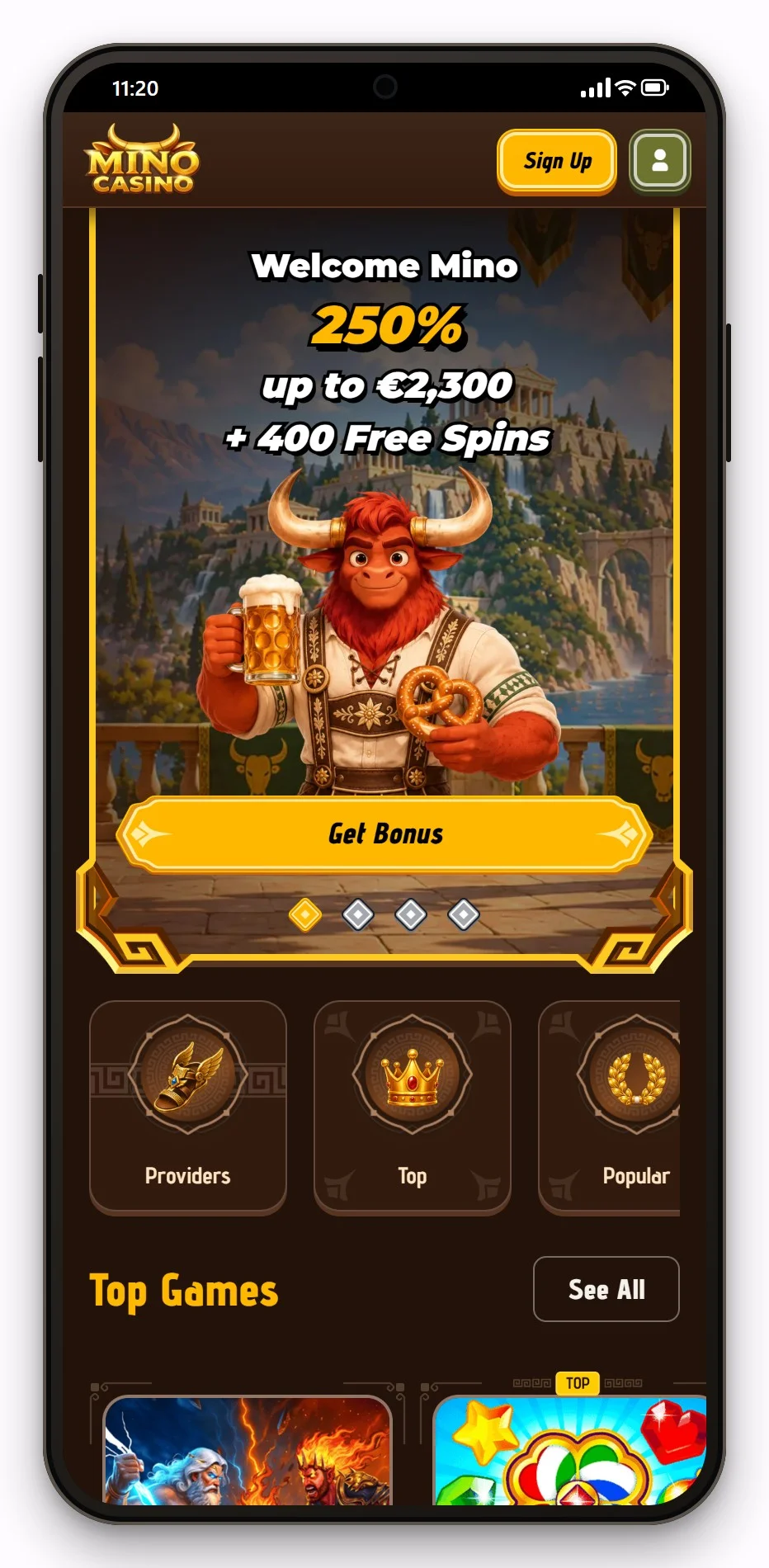 cashlib casinos: Mino Casino on mobile, the lobby