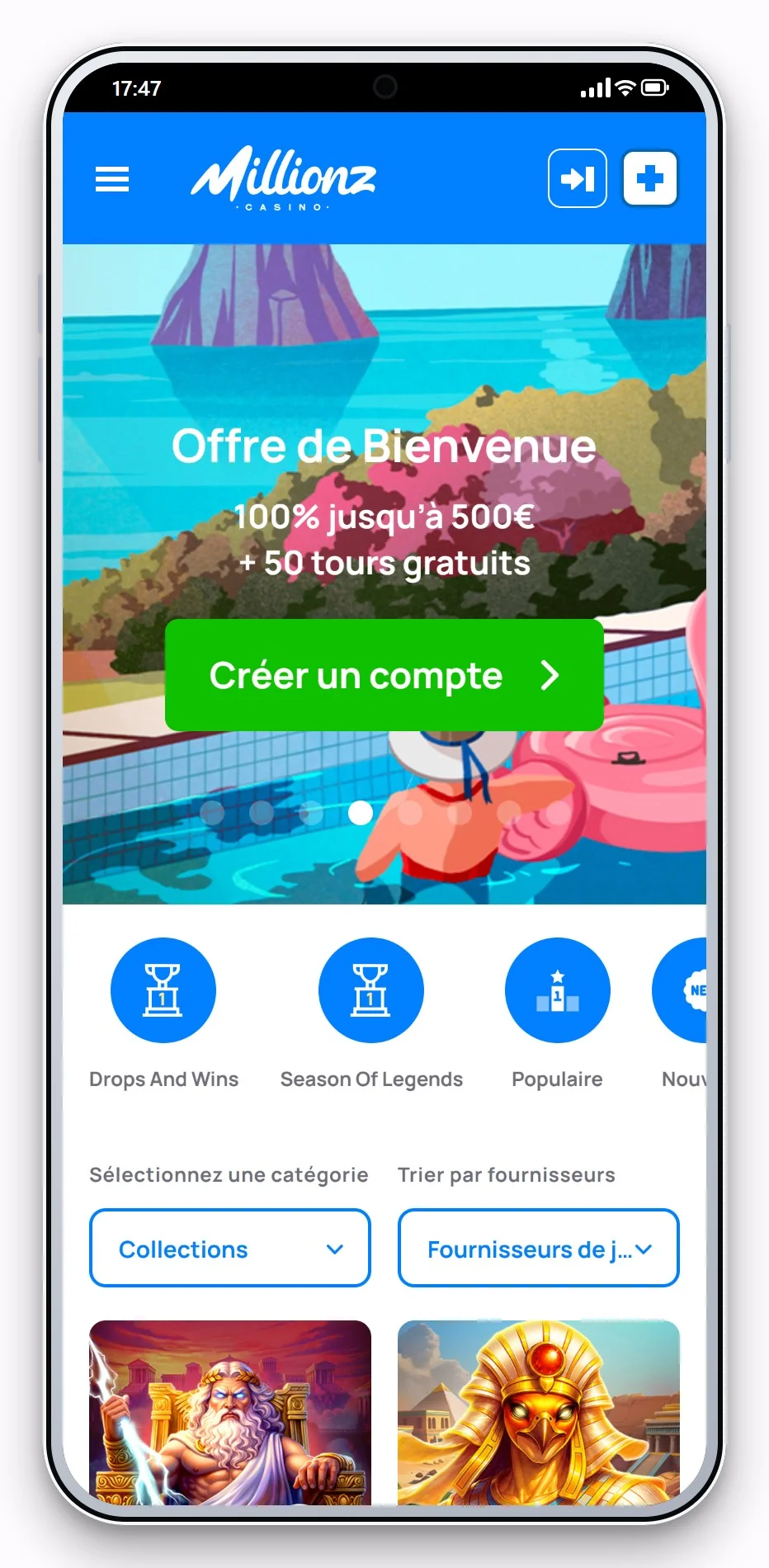 casino en ligne cashlib : Millionz sur mobile, lobby